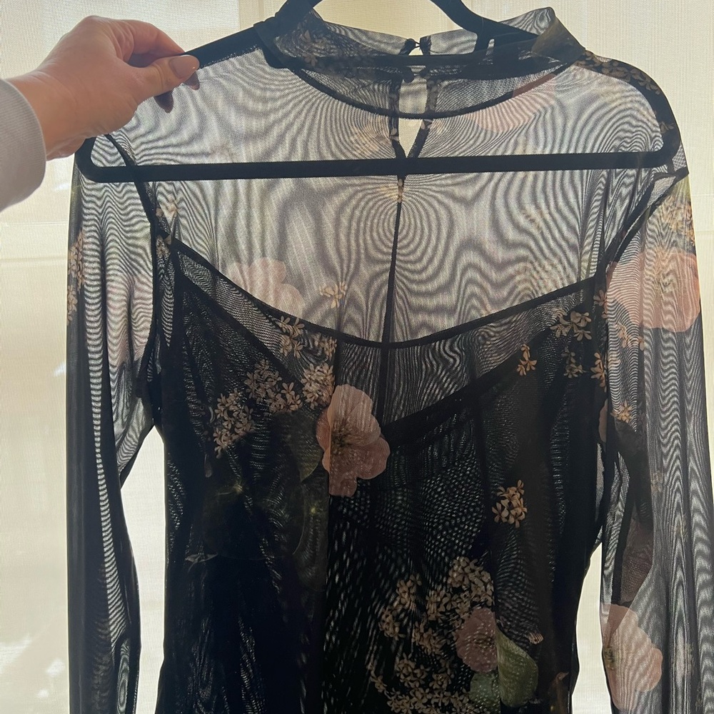 All Saints Ella Asago Floral Mesh Long Sleeve Top